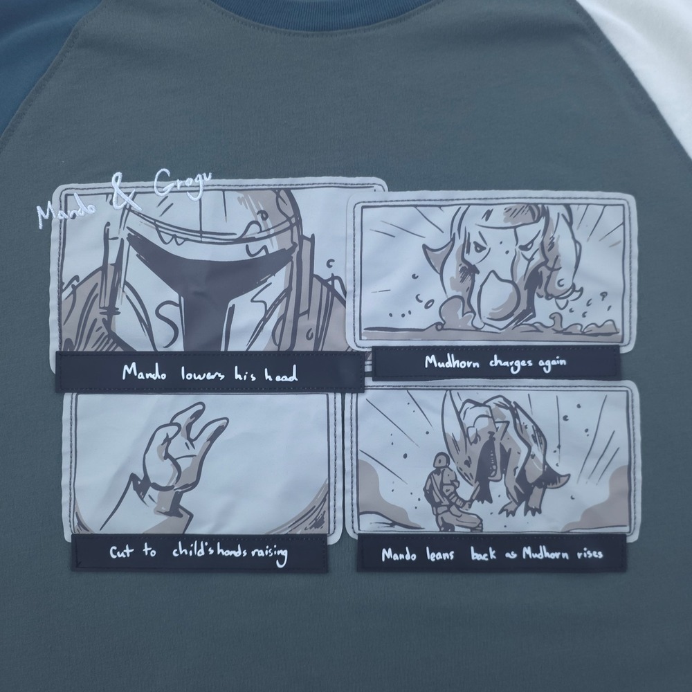 Star Wars Mens Raglan Shirt Mandalorian Mando‎ Grogu Storyboard 2XL Grey Blue